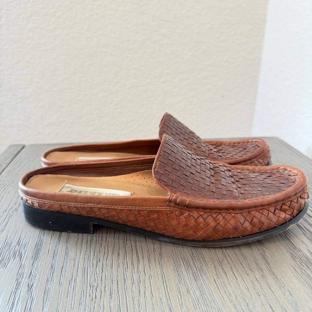 Jones New York Sport Brown Woven Leather Mules Slip On Loafers Womens 10M
